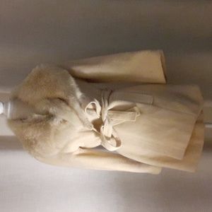 Vintage Ivory Cream Genuine Fur Wool Belted Trench Coat READ DESCRIPTION